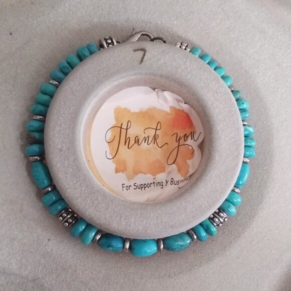 Handmade: Minimalist 7" Bead Bracelet ~ Turquoise Magnesite - Boho Coastal Chic - Picture 4 of 5